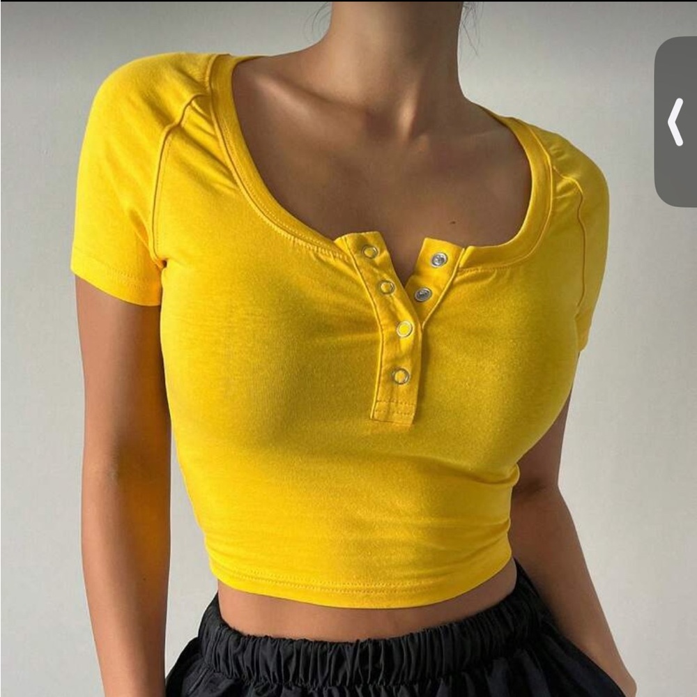 Yellow Cropped Button-Up Top
